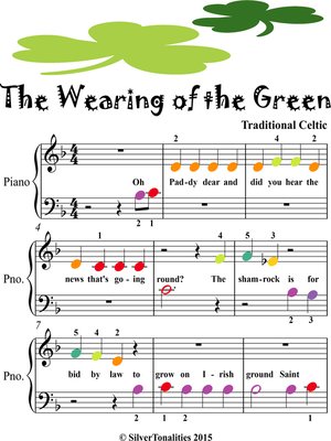 cover image of Wearing of the Green Beginner Piano Sheet Music with Colored Notes